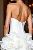 Load image into Gallery viewer, Floral White Strapless Satin Tight Short Prom Dress