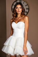 Load image into Gallery viewer, Sweetheart White Tiered Ruffled Short Corset Prom Dress