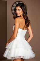 Load image into Gallery viewer, Sweetheart White Tiered Ruffled Short Corset Prom Dress