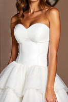 Load image into Gallery viewer, Sweetheart White Tiered Ruffled Short Corset Prom Dress