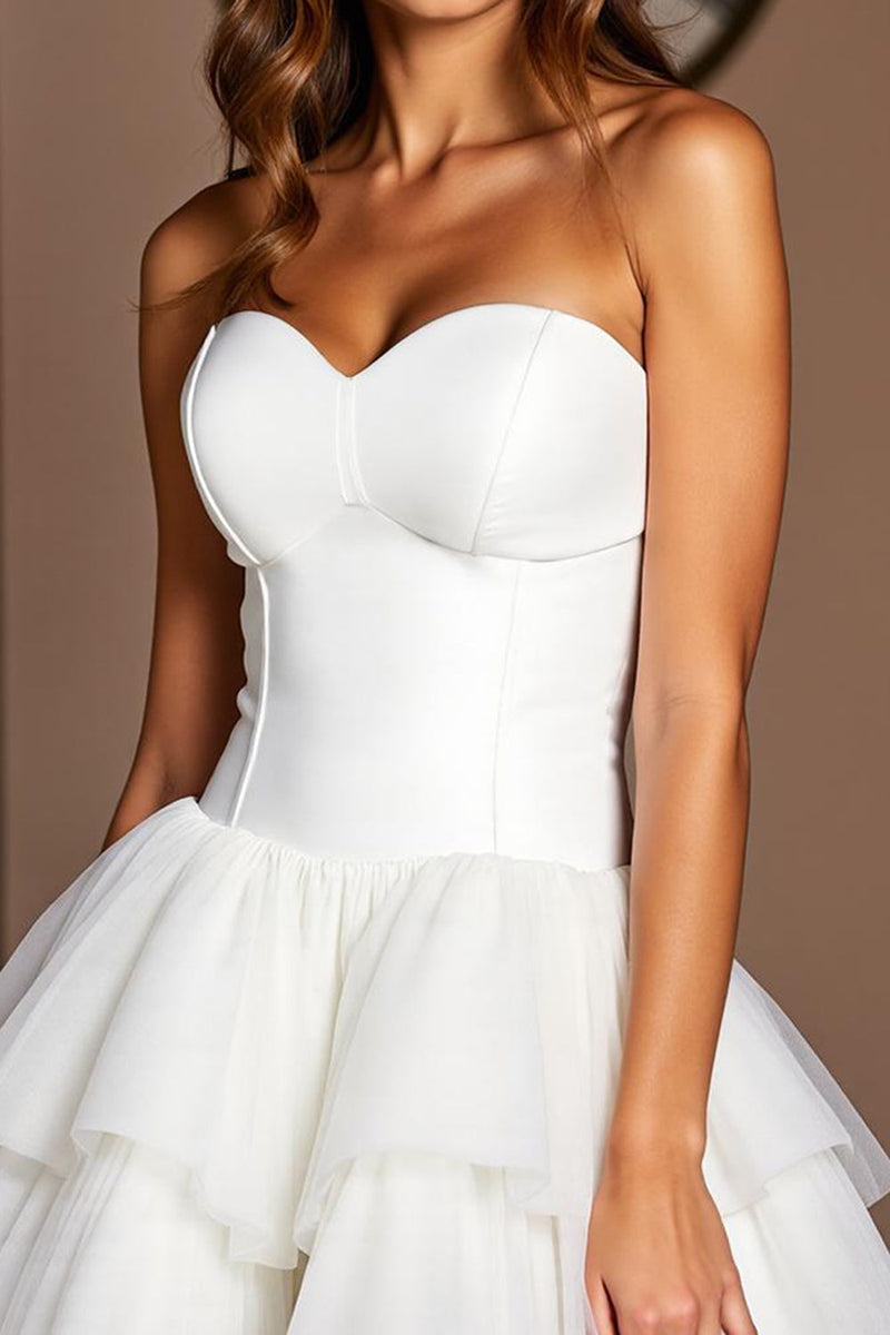 Load image into Gallery viewer, Sweetheart White Tiered Ruffled Short Corset Prom Dress