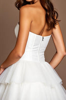 Load image into Gallery viewer, Sweetheart White Tiered Ruffled Short Corset Prom Dress