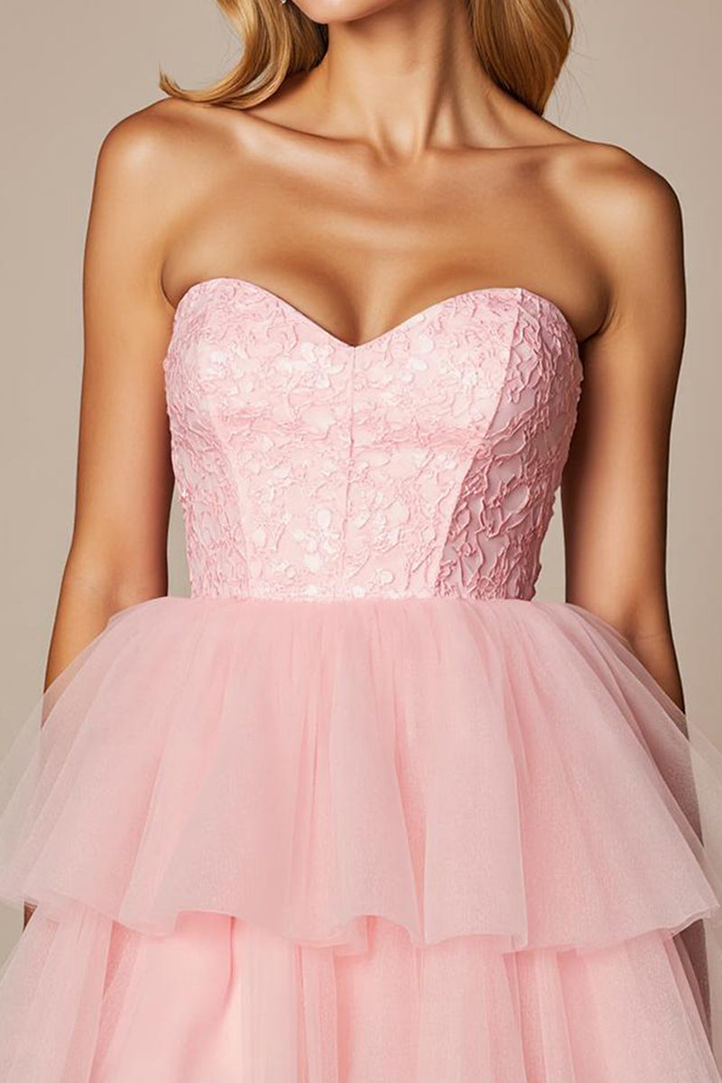 Load image into Gallery viewer, A Line Pink Sweetheart Tulle Short Prom Dress with Ruffles