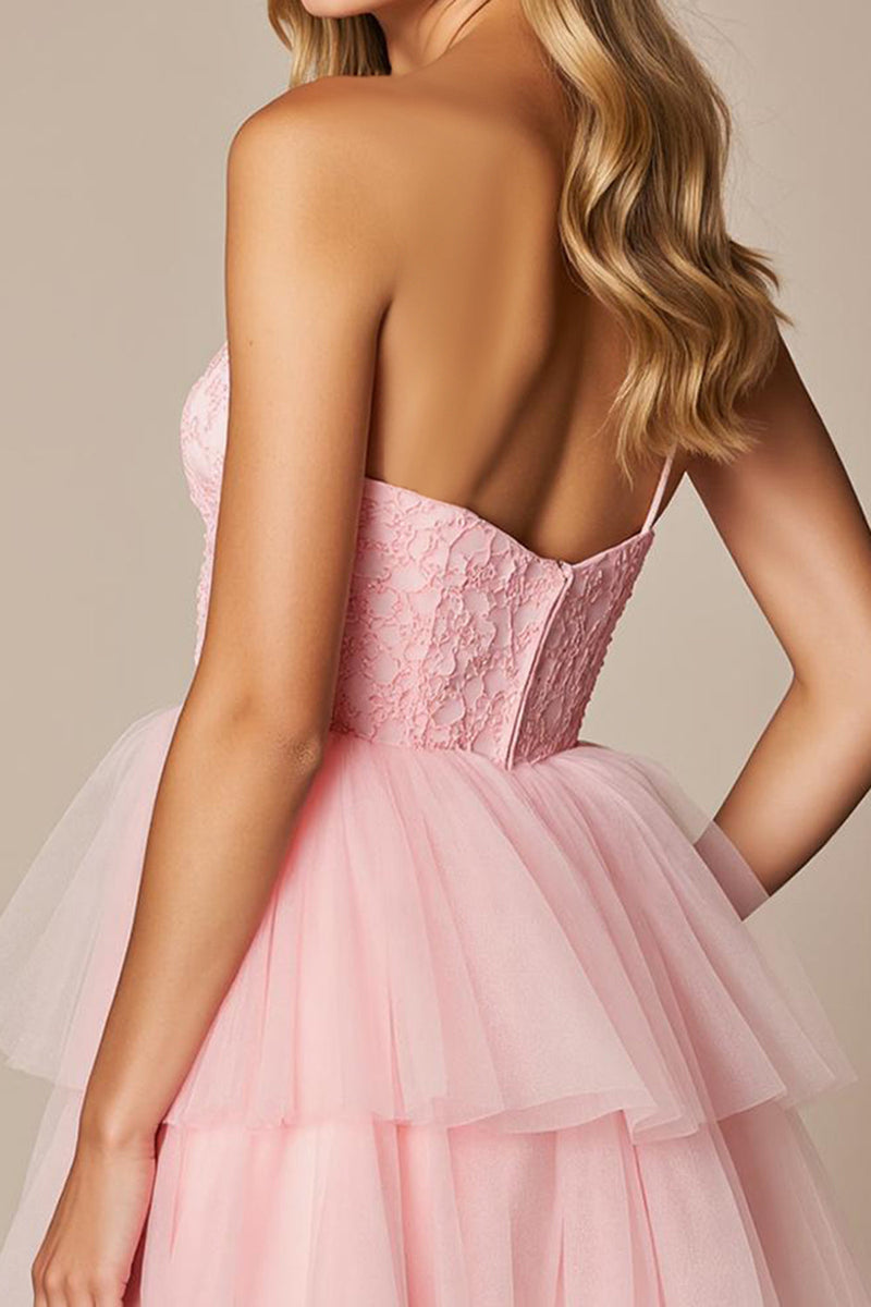 Load image into Gallery viewer, A Line Pink Sweetheart Tulle Short Prom Dress with Ruffles