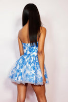Load image into Gallery viewer, Floral White Blue A Line Sweetheart Short Prom Dress