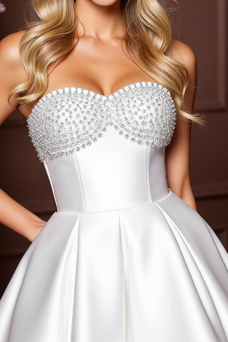 Load image into Gallery viewer, A Line White Sparkly Sweetheart Short Prom Dress with Beading