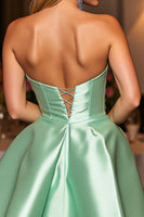 Load image into Gallery viewer, Satin Green Short A Line Prom Dress with Beading