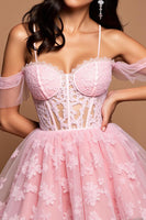 Load image into Gallery viewer, Lace Pink A Line Tulle Corset Short Prom Dress