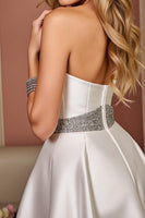 Load image into Gallery viewer, Satin White Strapless A Line Short Prom Dress with Beading