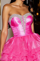 Load image into Gallery viewer, Fuchsia Sparkly Corset Organza Short Prom Dress with Ruffles