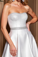 Load image into Gallery viewer, White Sparkly A Line Strapless Short Prom Dress with Beading