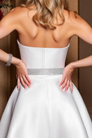 Load image into Gallery viewer, White Sparkly A Line Strapless Short Prom Dress with Beading