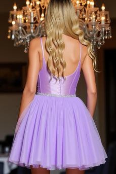 Sparkly A Line Purple Short Corset Prom Dress with Beading