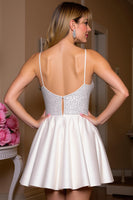 Load image into Gallery viewer, White Sparkly A Line Satin Beaded Short Prom Dress