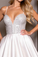 Load image into Gallery viewer, White Sparkly A Line Satin Beaded Short Prom Dress