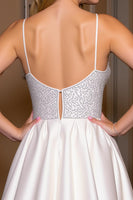 Load image into Gallery viewer, White Sparkly A Line Satin Beaded Short Prom Dress