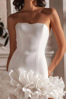 Load image into Gallery viewer, White Satin Strapless Tight Short Prom Dress with Ruffles