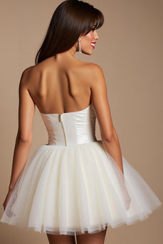 White Sweetheart A Line Short Tulle Prom Dress