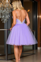 Load image into Gallery viewer, Sparkly Purple A Line Tulle Short Prom Dress with Beading