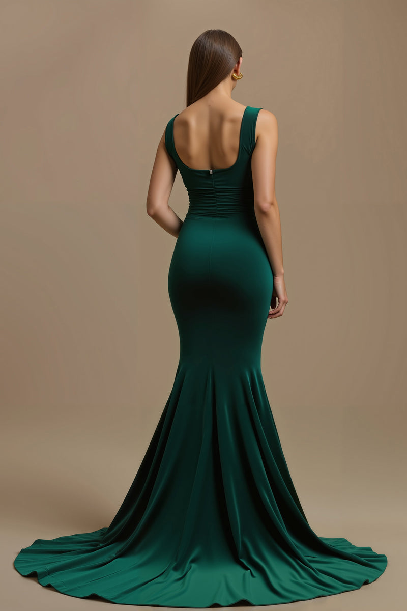 Load image into Gallery viewer, Dark Green Ruched Mermaid Long Holiday Party Dress