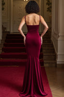 Load image into Gallery viewer, Burgundy Spaghetti Straps Mermaid Long Holiday Party Dress