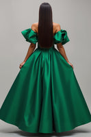 Load image into Gallery viewer, Dark Green A Line Satin Long Prom Dress with Sleeves