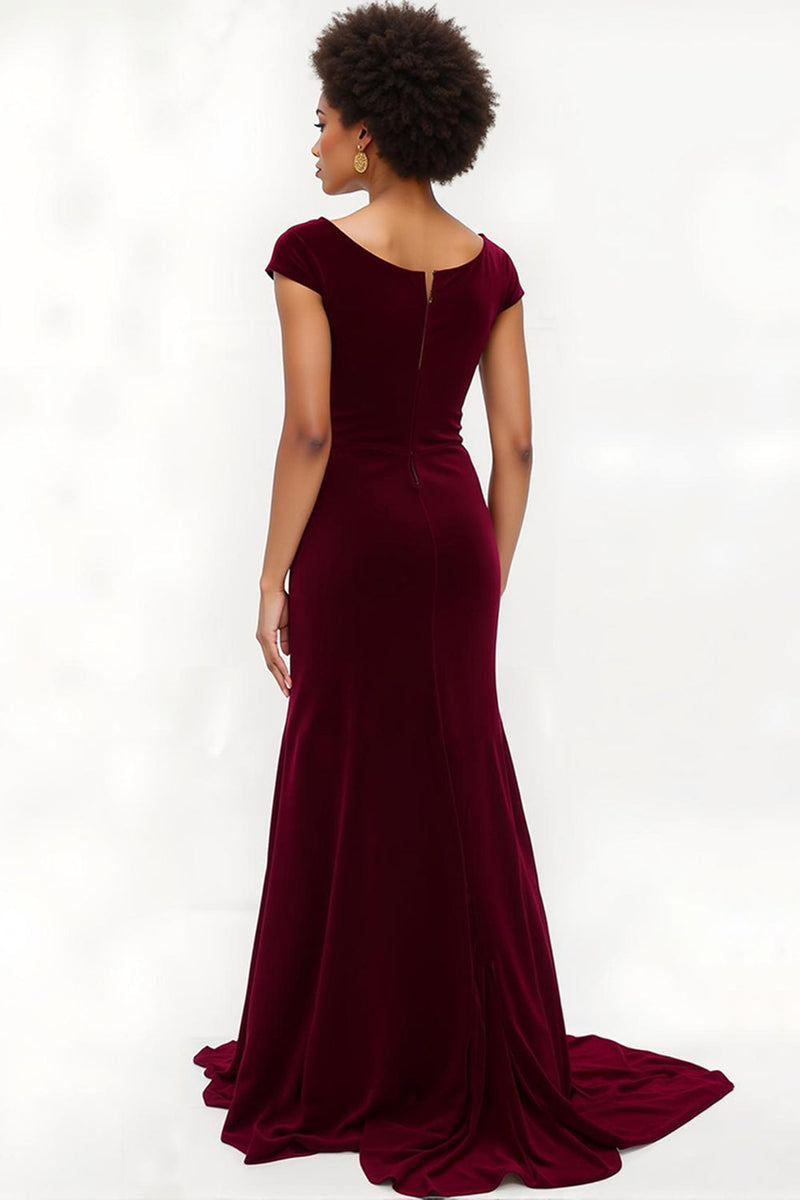 Load image into Gallery viewer, Burgundy Long Boat Neck Holiday Party Dress with Sleeves