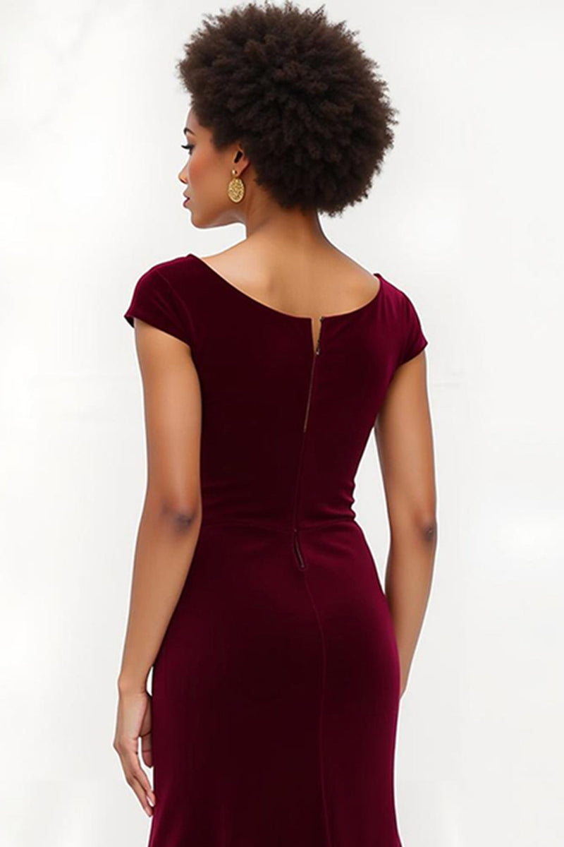 Load image into Gallery viewer, Burgundy Long Boat Neck Holiday Party Dress with Sleeves