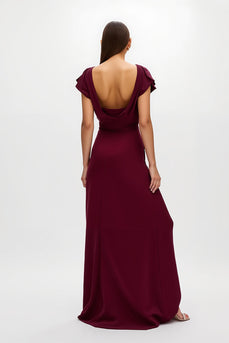 Burgundy V-Neck Sheath Long Holiday Party Dress with Slit
