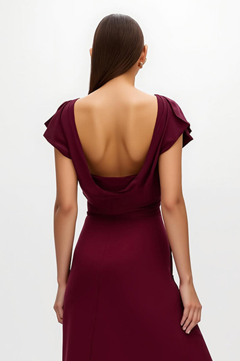Load image into Gallery viewer, Burgundy V-Neck Sheath Long Holiday Party Dress with Slit