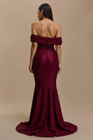 Load image into Gallery viewer, Burgundy Off the Shoulder Mermaid Long Holiday Party Dress