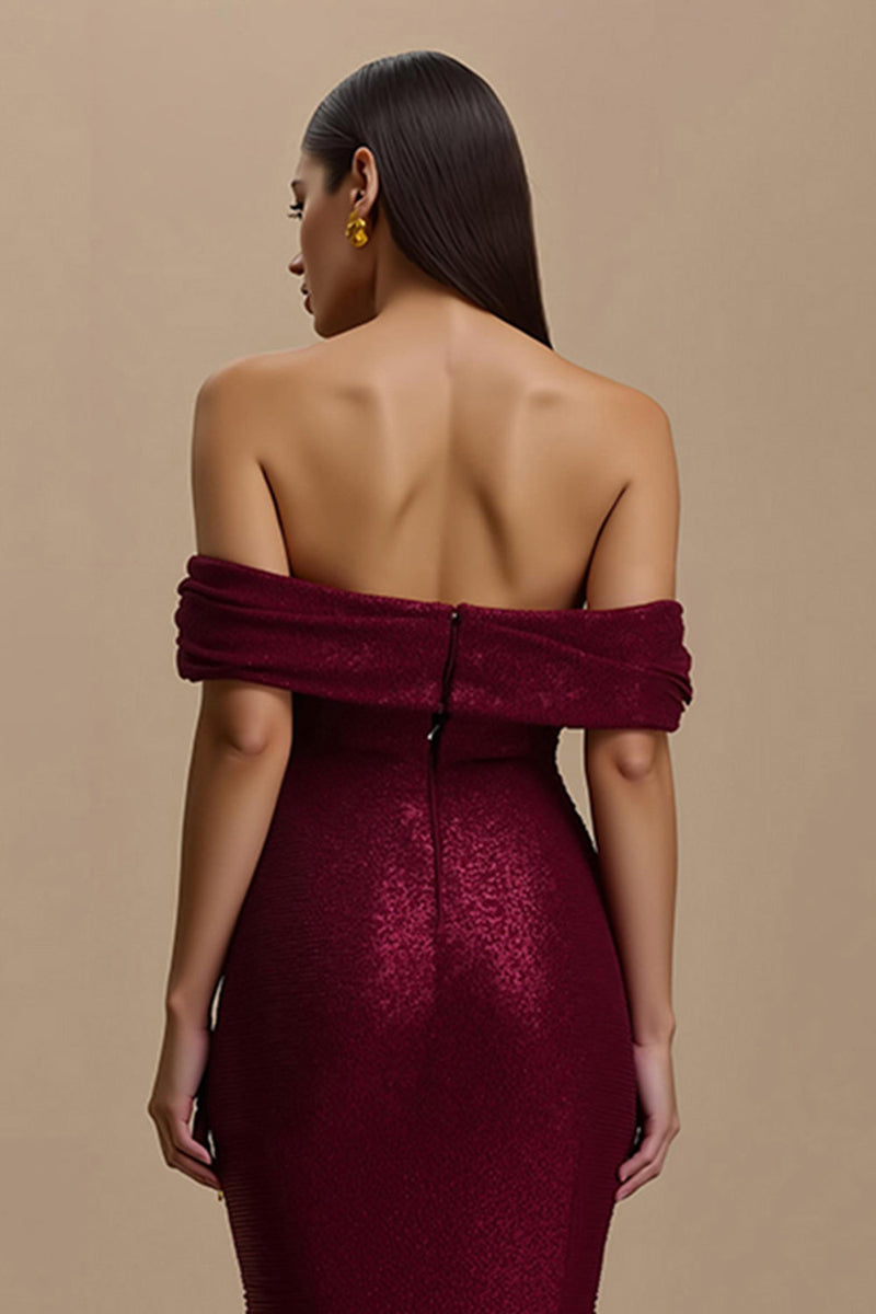Load image into Gallery viewer, Burgundy Off the Shoulder Mermaid Long Holiday Party Dress