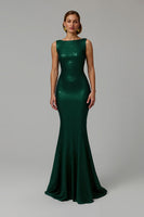 Load image into Gallery viewer, Sparkly Dark Green Mermaid Bateau Neck Long Holiday Party Dress