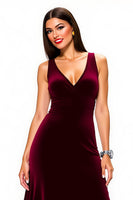 Load image into Gallery viewer, Simple Burgundy V-Neck Backless Long Holiday Party Dress