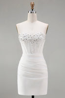 Load image into Gallery viewer, White Bodycon Sweetheart Short Beaded Prom Dress