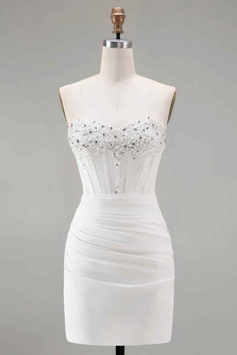 Load image into Gallery viewer, White Sweetheart Short Bodycon Beaded Prom Dress