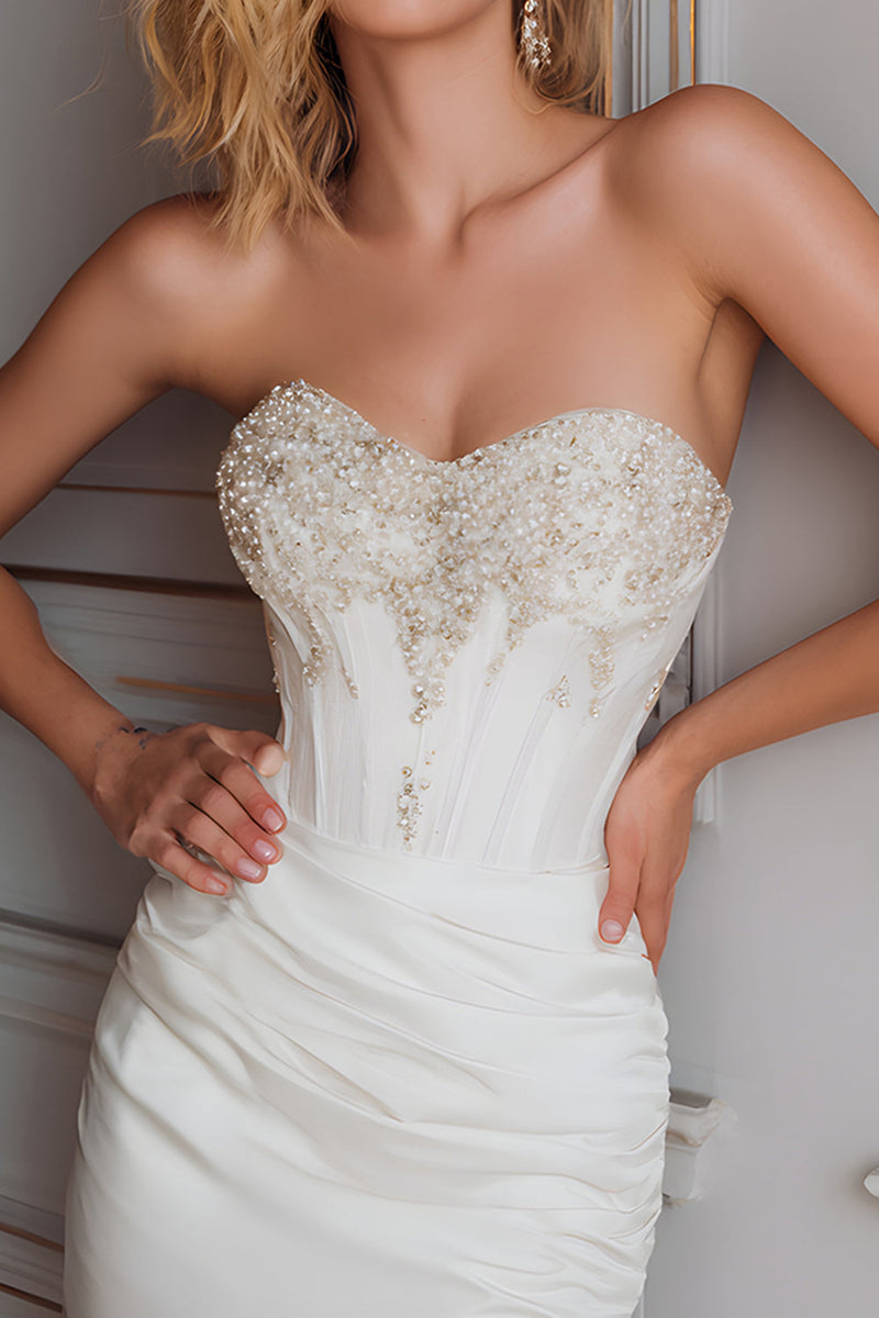 Load image into Gallery viewer, White Bodycon Sweetheart Short Beaded Prom Dress