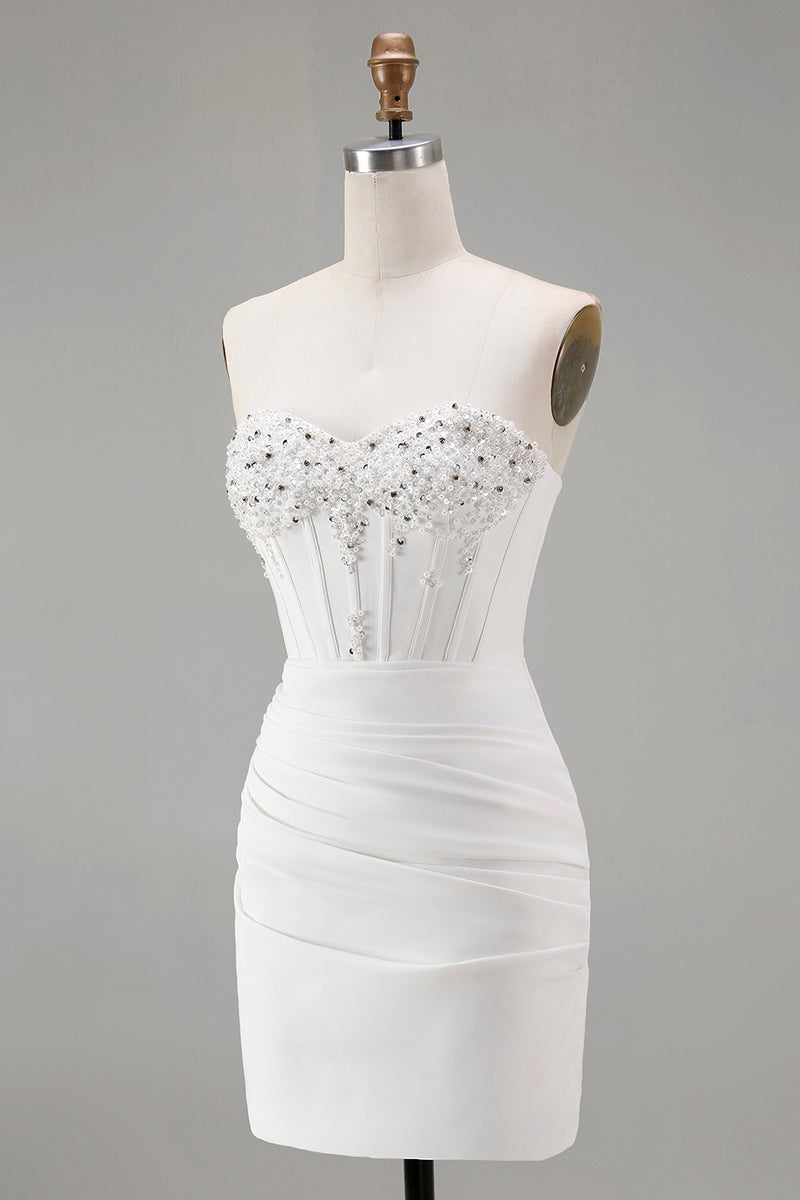 Load image into Gallery viewer, White Sweetheart Short Bodycon Beaded Prom Dress