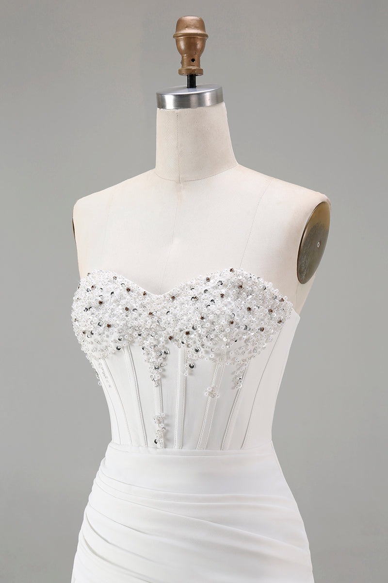 Load image into Gallery viewer, White Sweetheart Short Bodycon Beaded Prom Dress