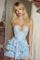 Load image into Gallery viewer, Sparkly Blue Ruffled A-Line Short Corset Prom Dress with Bow