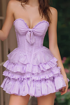 Lilac Sweetheart A-Line Ruffled Short Corset Prom Dress