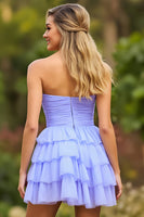 Load image into Gallery viewer, Lilac Tiered Keyhole Strapless Short Prom Dress with Ruffles