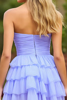 Load image into Gallery viewer, Lilac Tiered Keyhole Strapless Short Prom Dress with Ruffles