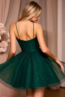 Sparkly Dark Green A Line Beaded Short Prom Dress