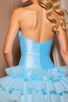 Load image into Gallery viewer, Sparkly Blue Tiered Short Corset Prom Dress with Beading