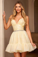 Load image into Gallery viewer, Sparkly Yellow A Line Beaded Short Prom Dress