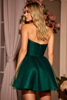 Load image into Gallery viewer, Sparkly A Line Dark Green Short Prom Dress with Sequins