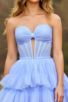 Load image into Gallery viewer, Lilac A Line Tiered Short Corset Prom Dress with Bow
