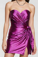 Load image into Gallery viewer, Purple Sweetheart Metallic Short Prom Dress with Slit