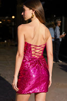 Load image into Gallery viewer, Sparkly Fuchsia Sequin Short Tight Prom Dress
